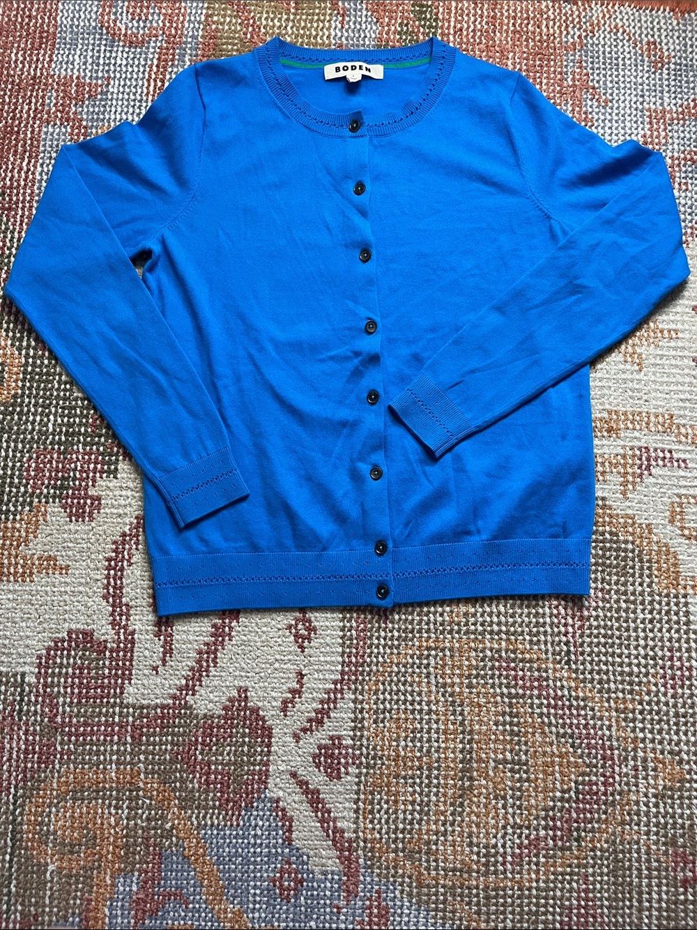 Boden NWOT Bright Blue Pointelle Knit Button Front Cardigan Women’s Small